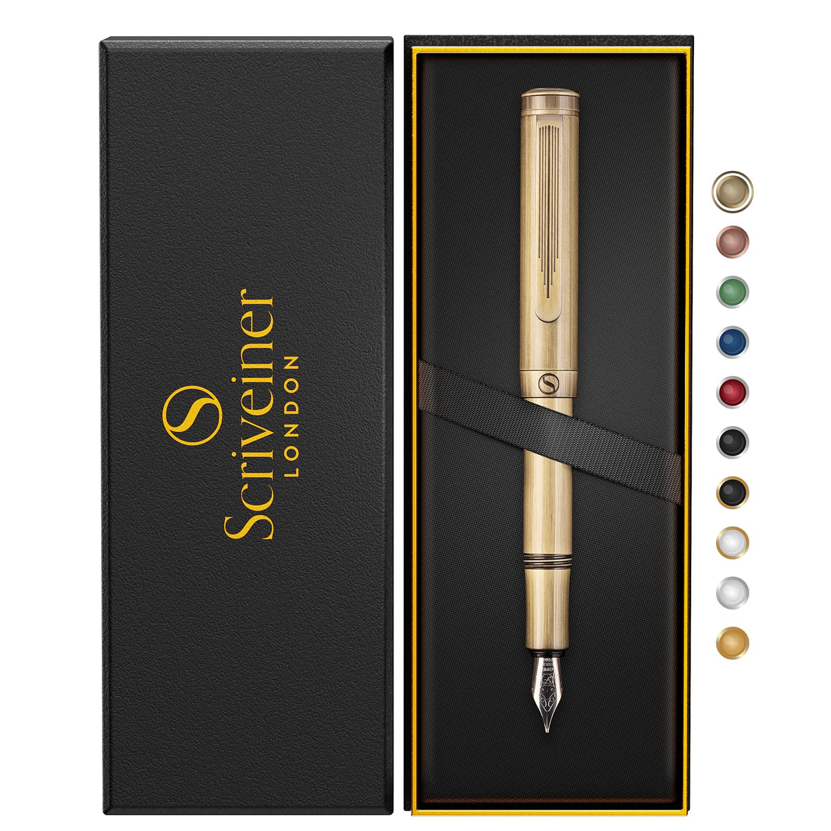 Scriveiner Gold Pocket Fountain Pen, Superb Luxury Pen Gift for Men & Women