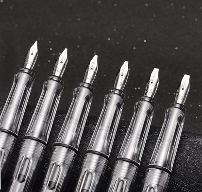 Lanxivi Yongsheng 3008 Piston Fountain Pen EF Extra Fine Nib,Transparent SilverTrim 4 Colors Set