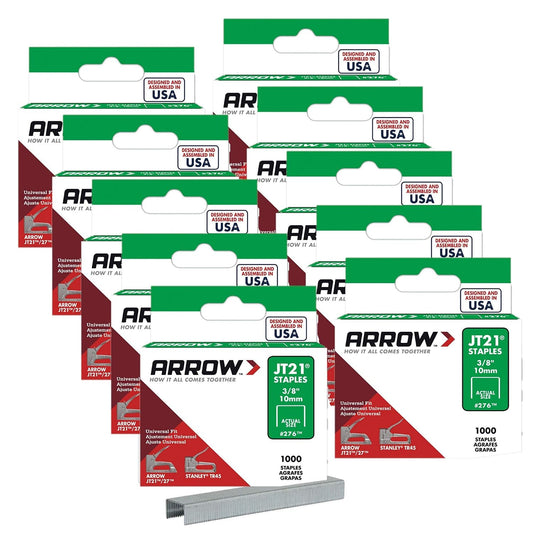 Arrow Fastener Staples JT21/T27 - Compatible with Stapler JT21, JT27 Staple Gun - 3/8 in, 10 Pack