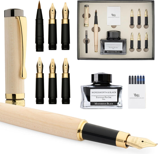Wordsworth & Black Luxury Bamboo Maple Calligraphy Pen Set, 6 Nibs