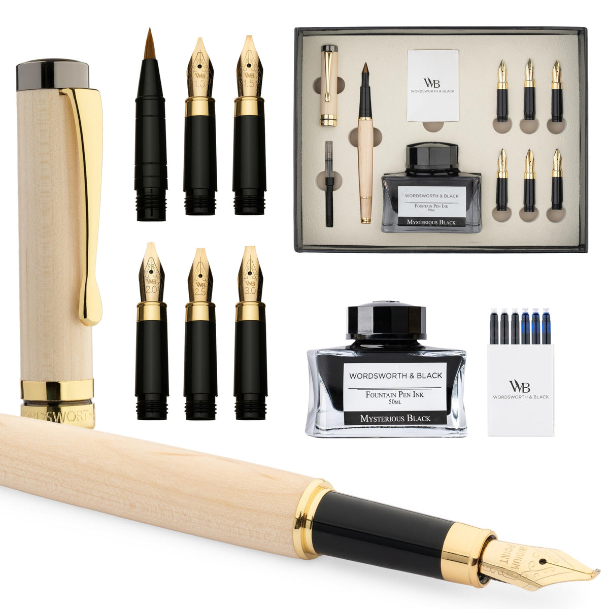 Wordsworth & Black Luxury Bamboo Maple Calligraphy Pen Set, 6 Nibs