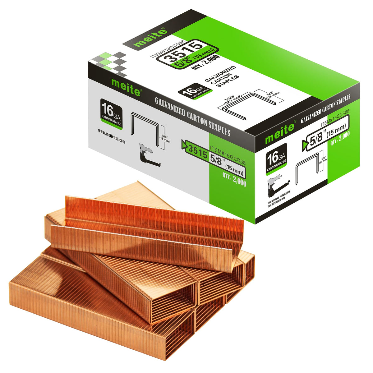 meite 16 Gauge 1-3/8" Wide Crown 3/4" Leg Carton Closing Staples 1,600PCS