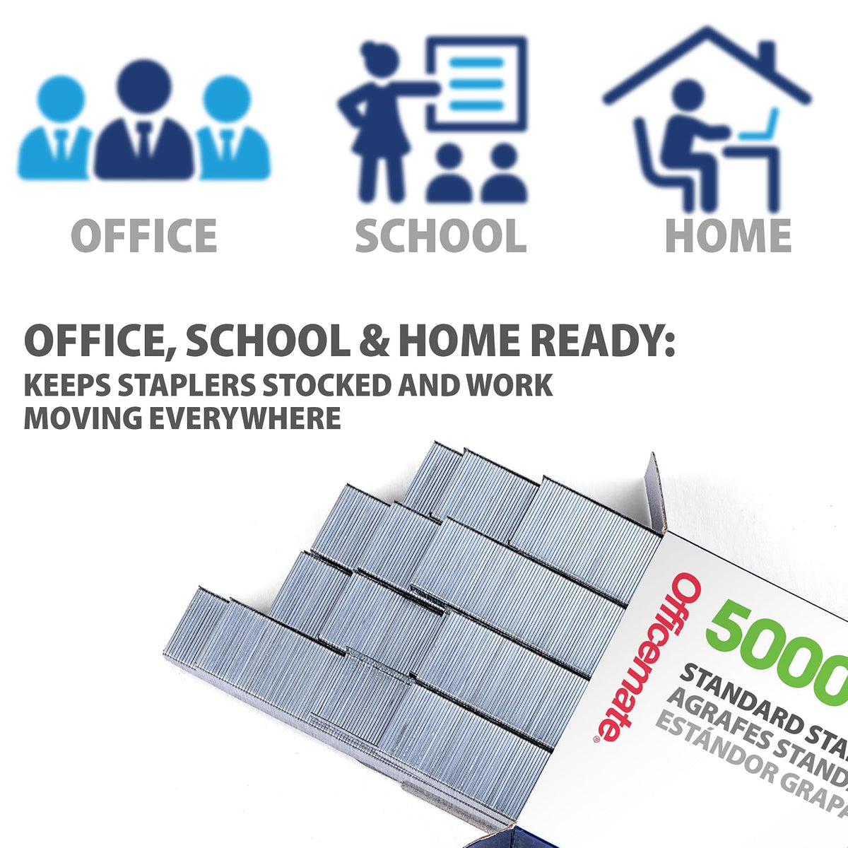 Officemate Standard Staples - Chisel Point Tips, 5 Boxes of 5,000 Staples, 1/4-Inch Leg Length, Universal Compatibility, Office Supplies and School Supplies for Everyday Paper Fastening