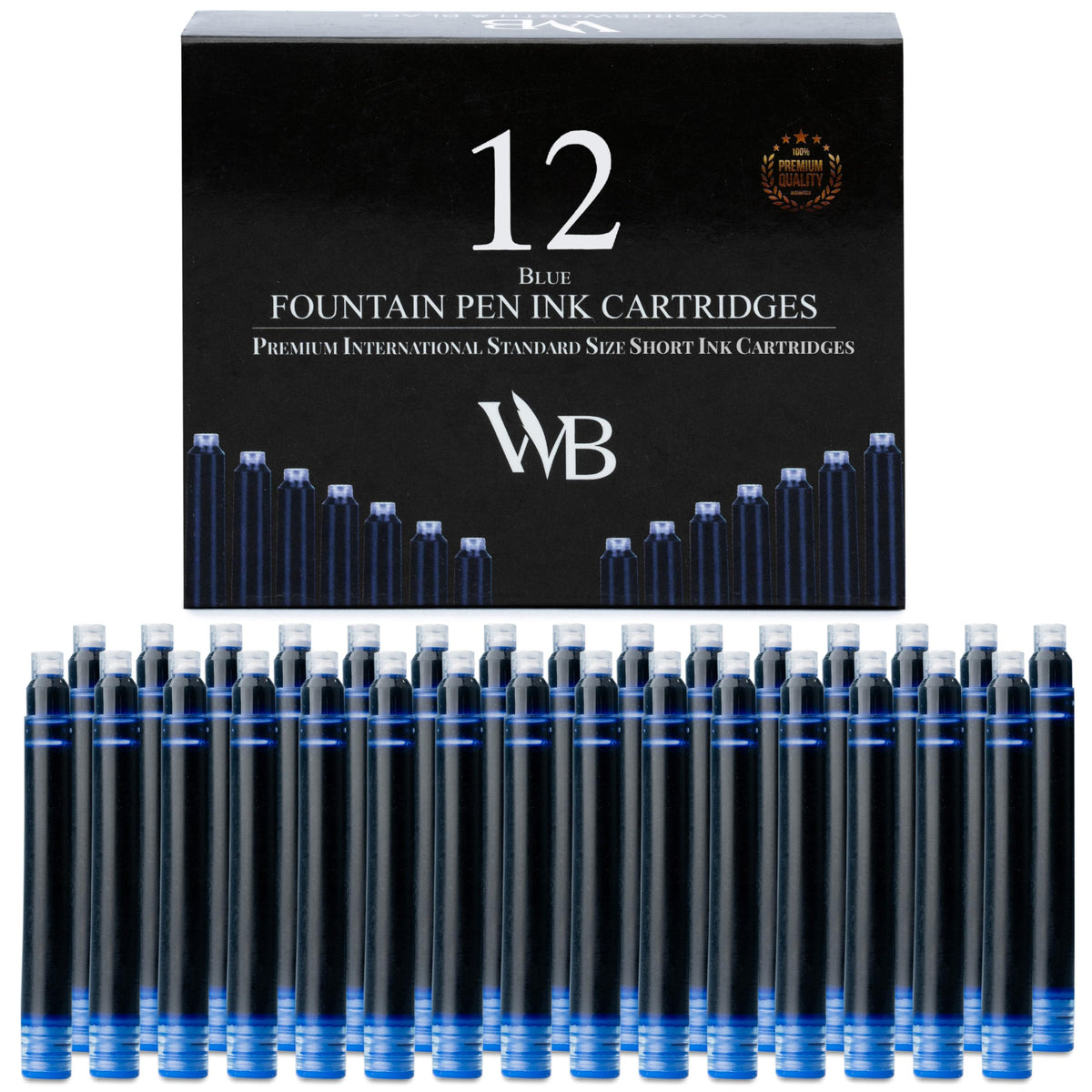 Wordsworth & Black Fountain Pen Ink Cartridge Refills, 12 Pack, Black
