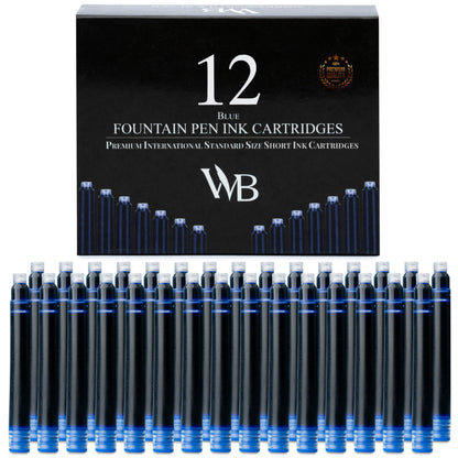 Wordsworth & Black Fountain Pen Ink Cartridge Refills, 12 Pack, Black