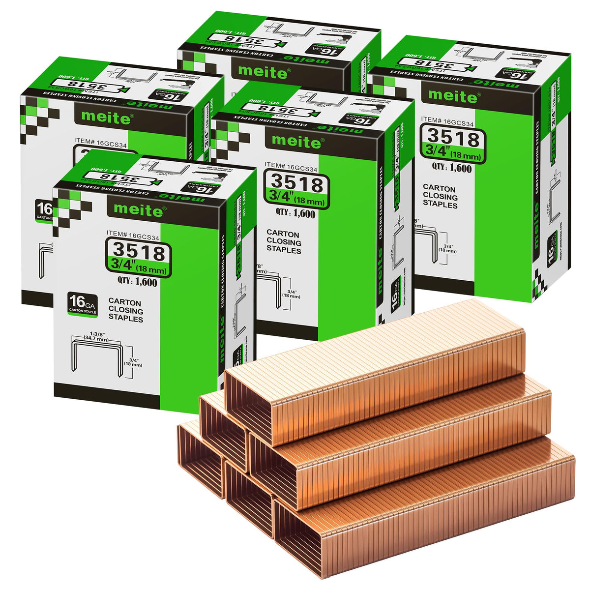 meite 16 Gauge 1-3/8" Wide Crown 3/4" Leg Carton Closing Staples 1,600PCS