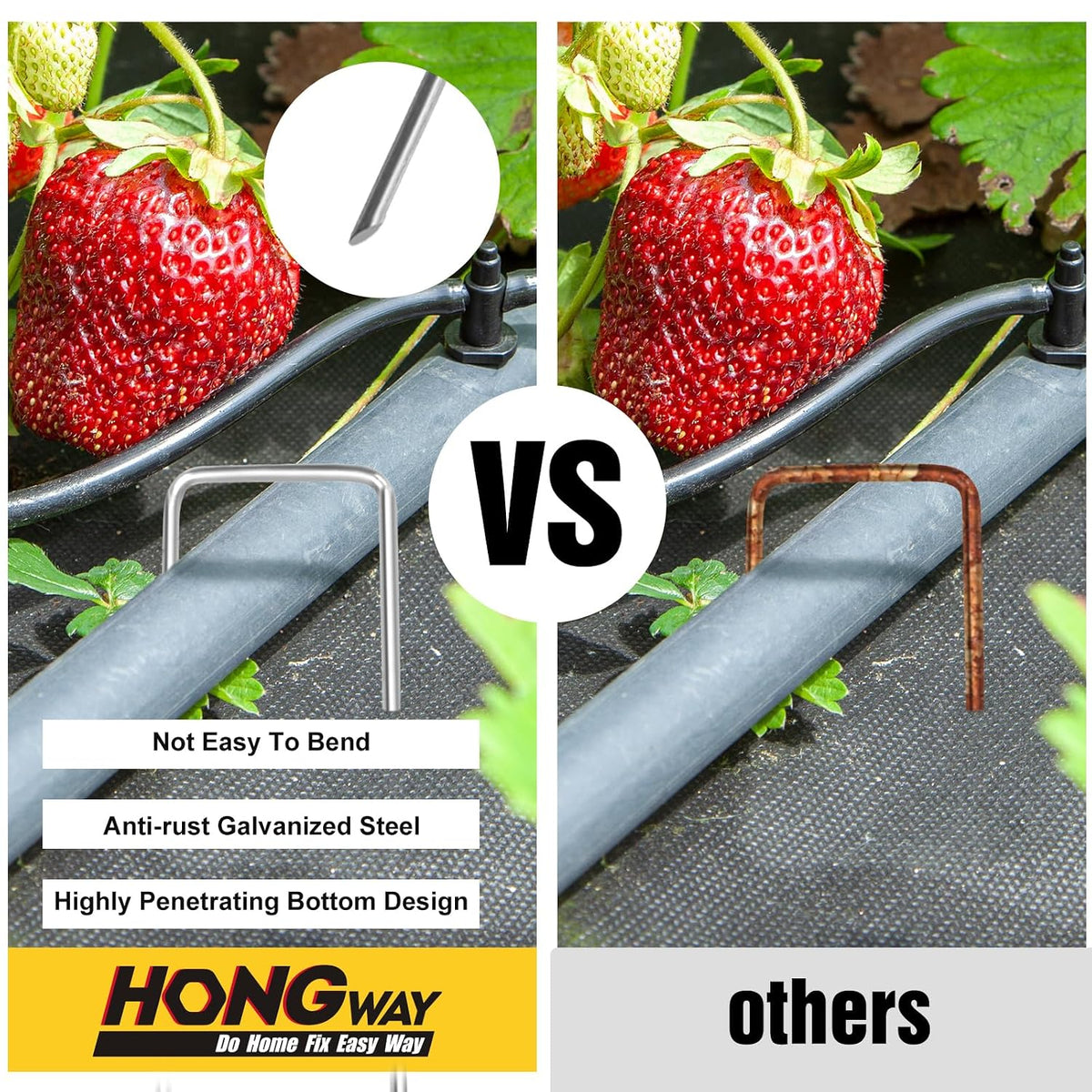 HongWay 500 Pack Landscape Staples 4 Inch, Galvanized Garden Stakes