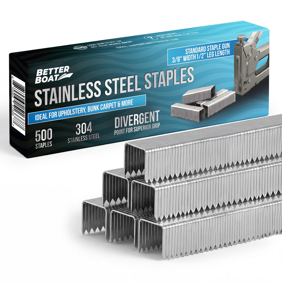 Better Boat Type T50 Stainless Steel Staples for Staple Gun, Heavy Duty