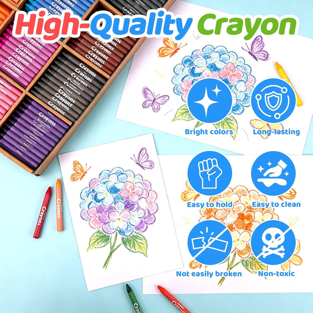 FUMILE Bulk Crayons Class Pack, Non-Toxic Easy-Hold Crayon for Kids, 600ct