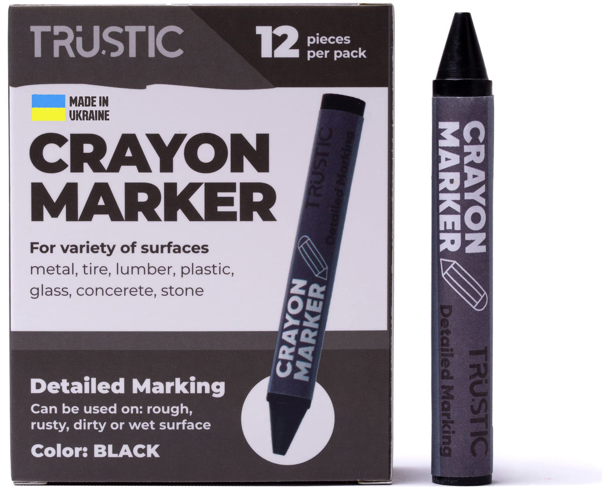 Universal Crayon Wax Marker for Industrial and Craft Detailed Marking on Lumber Metal Carton Ceramics Concrete Glass Plastic Tire 4 x 1/2", Pack of 12 (Multicolor)