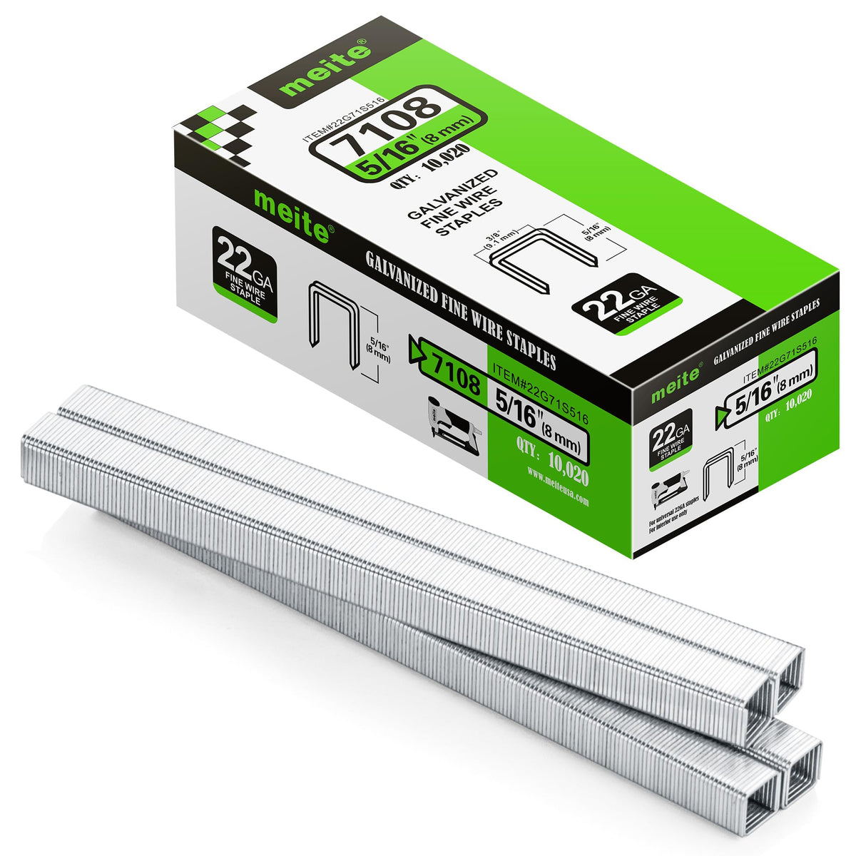 meite 22 Gauge 71 Series 3/8" Crown Wide 3/8" Leg Length Galvanized Staples for Upholstery Stapler 10,020 PCS/Box (1 Box)