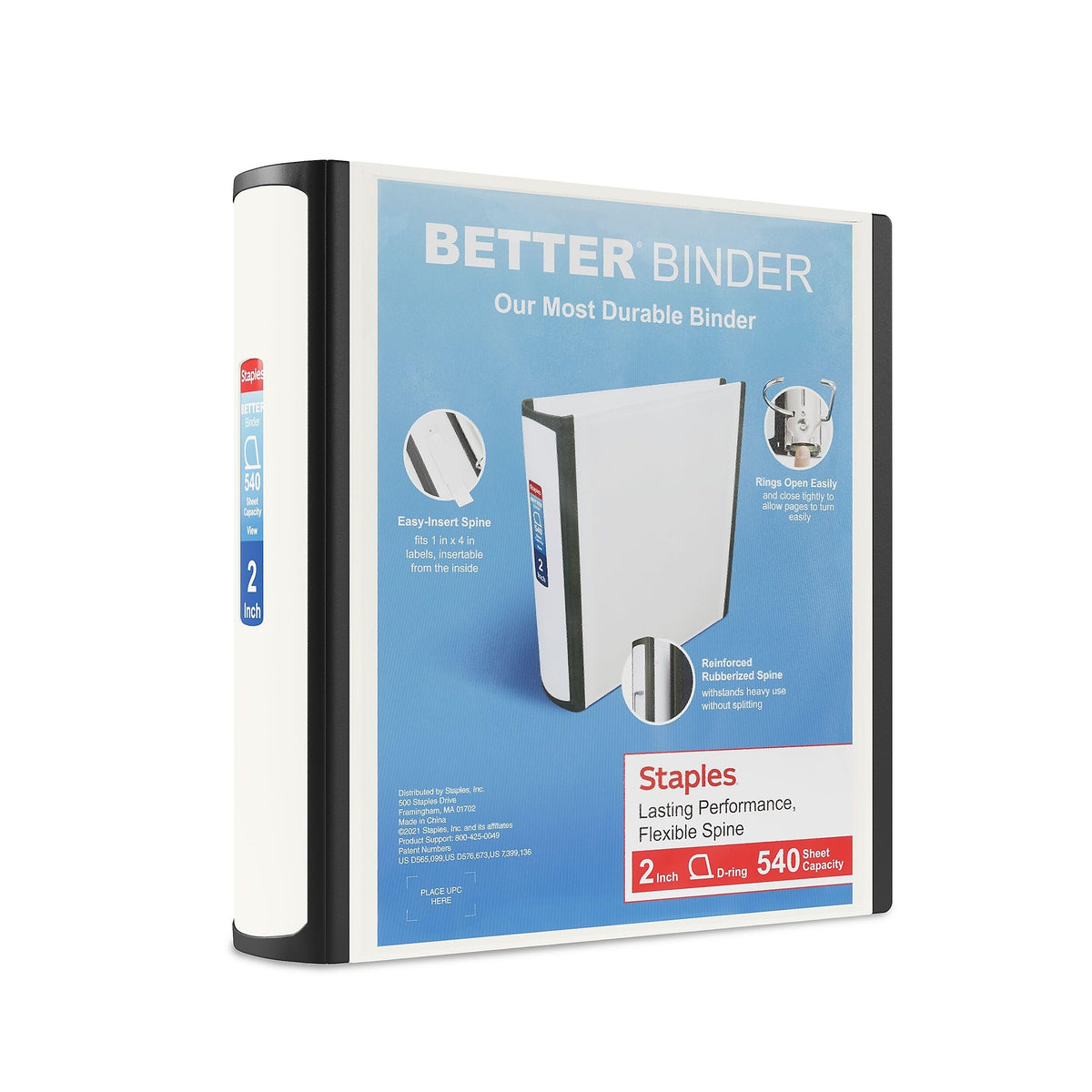 Staples Better Binder, 3 Inch D-Ring, Blue, Reinforced Rubber Spine