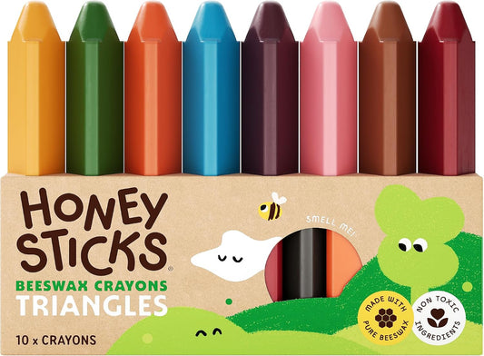 Honeysticks Triangle Crayons (10 Pack) - Non Toxic Crayons for Toddlers 1-3