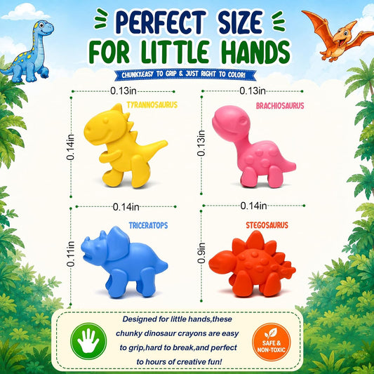 Dinosaur Crayons for Toddlers & Kids, 8 Colors Jumbo Crayons