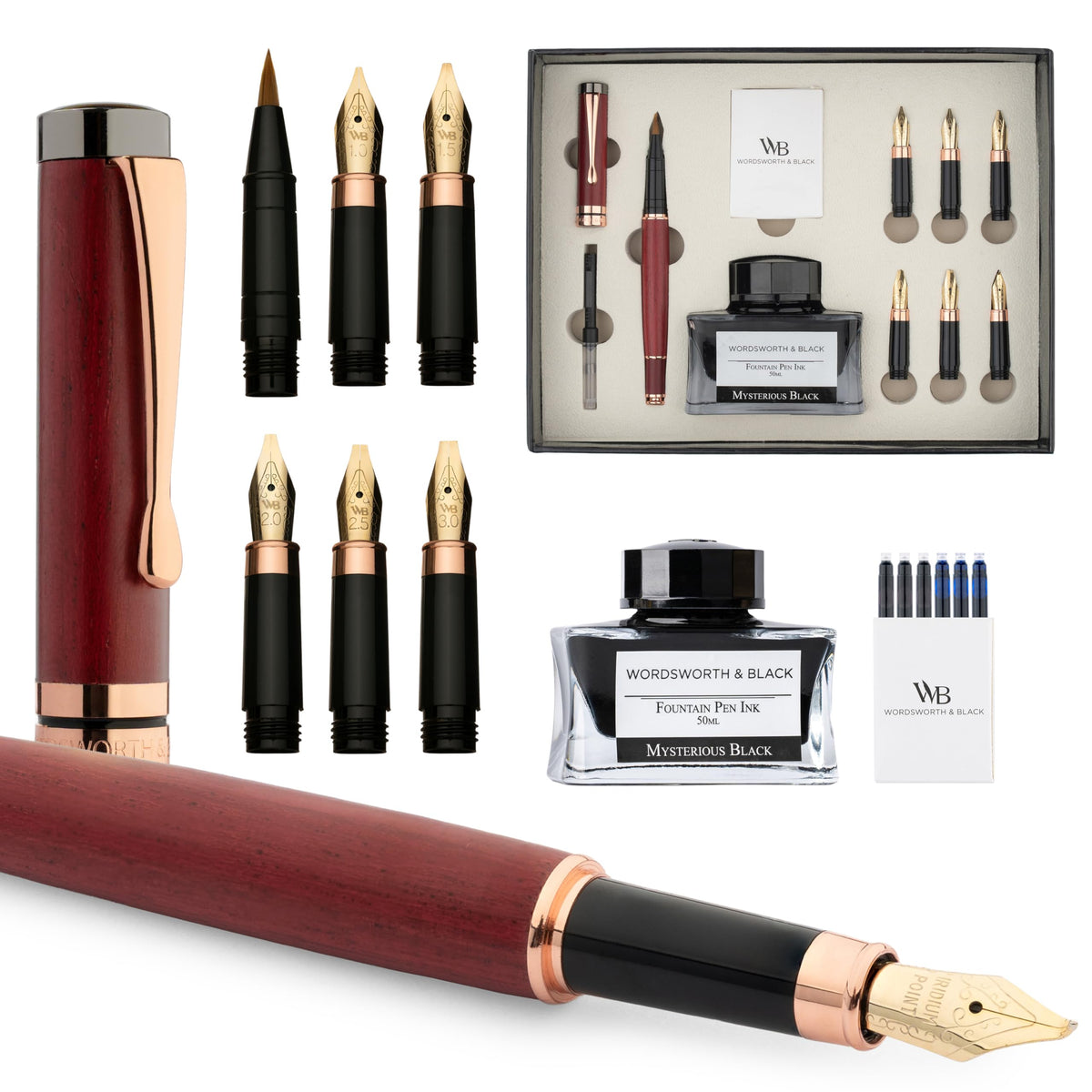 Wordsworth & Black Luxury Bamboo Maple Calligraphy Pen Set, 6 Nibs