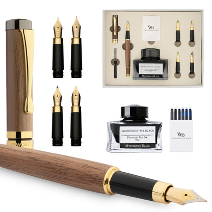 Wordsworth & Black Luxury Bamboo Black Fountain Pen Set, 4 Nibs