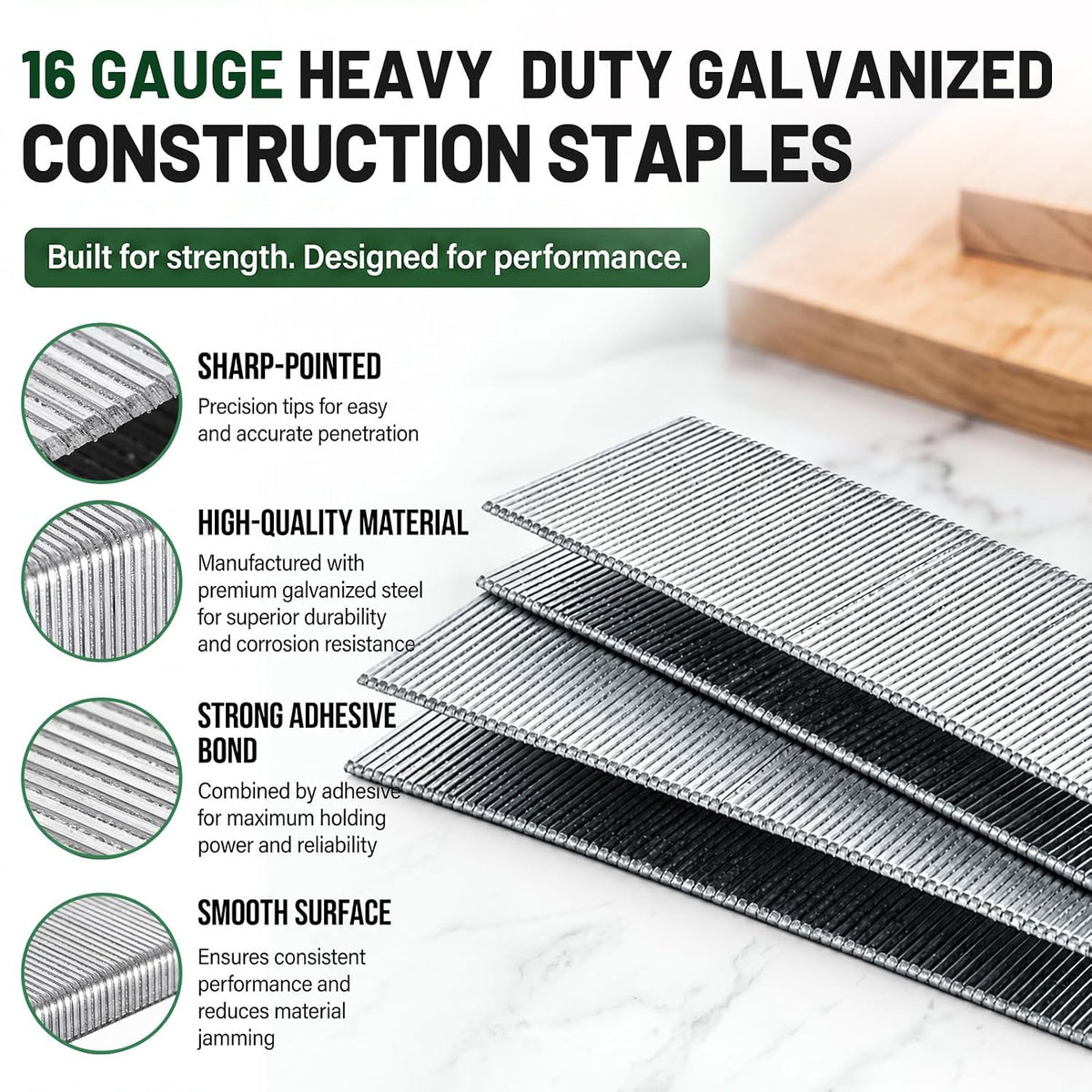 10001 Pcs Electro Galvanized Staples 16 Gauge 7/16 in 1-1/4 in
