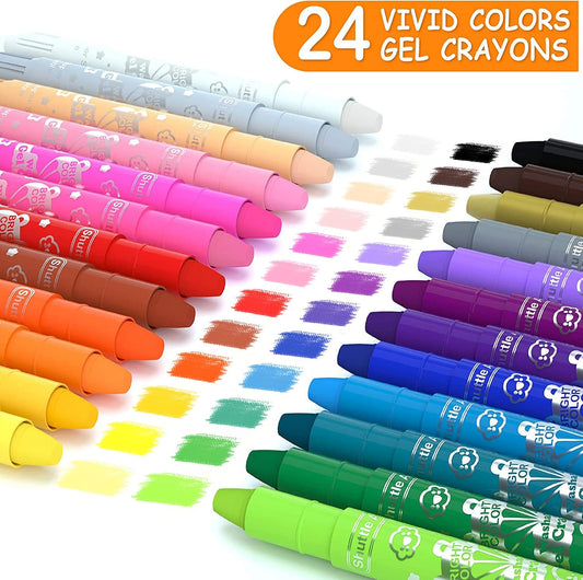 Shuttle Art 24 Colors Gel Crayons for Toddlers, Non-Toxic Crayons Set for Kids Children Coloring, Crayon-Pastel-Watercolor Effect, Ideal for Paper