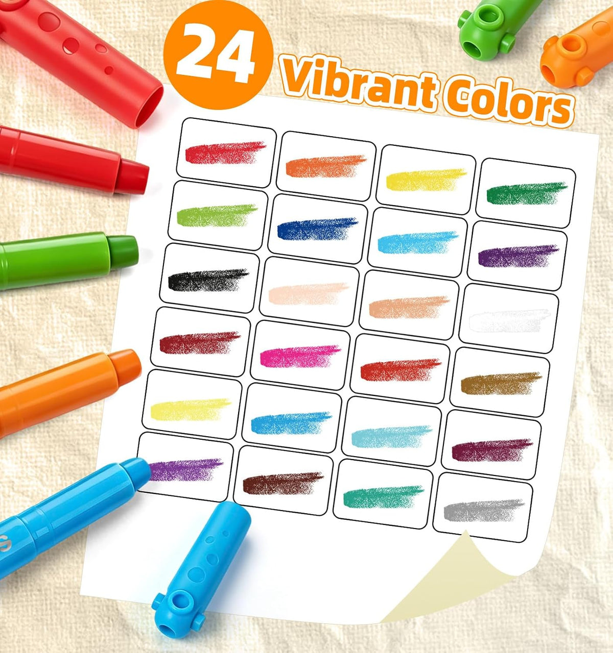 24 Colors Silky Twistable Crayons with Interlocking Caps, Washable Crayons