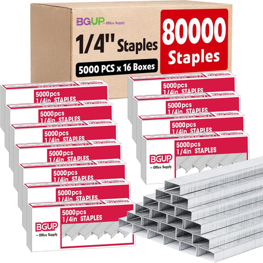 80000 Staples, Standard Staples for Desktop Staplers, 1/4" Length, 210/Strip, 16 Boxes of 5000 Each, Silver