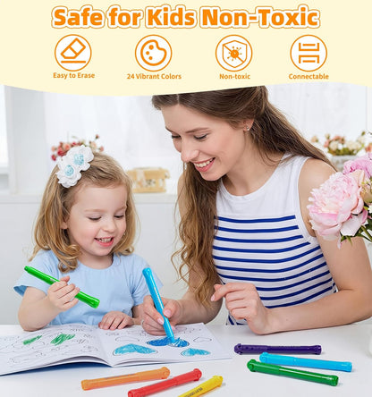 24 Colors Silky Twistable Crayons with Interlocking Caps, Washable Crayons