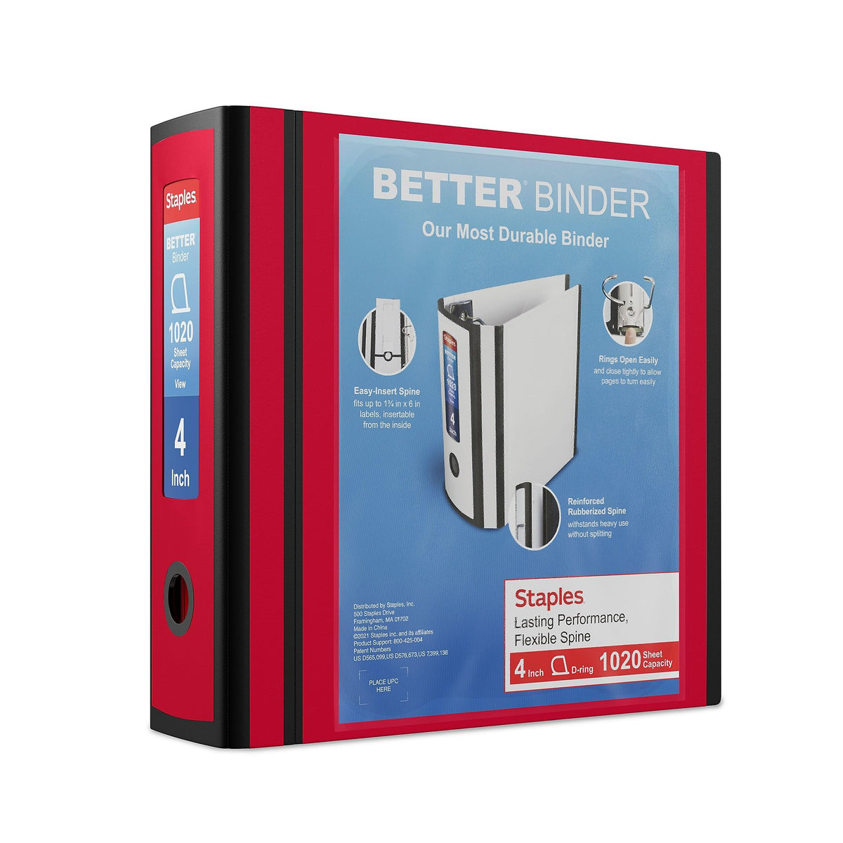 Staples Better Binder, 3 Inch D-Ring, Blue, Reinforced Rubber Spine