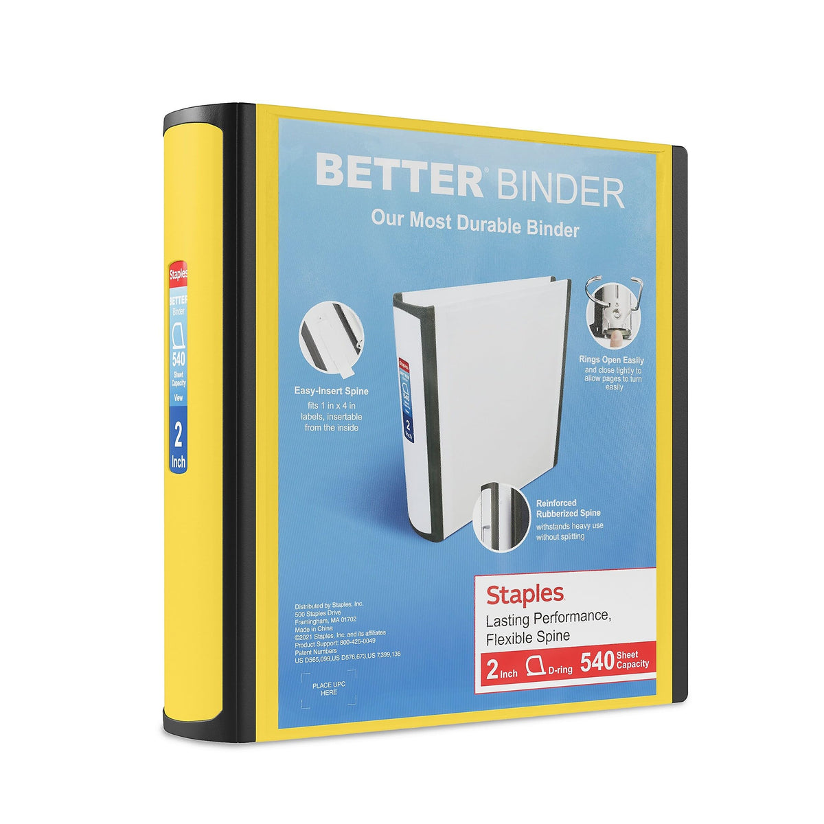 Staples Better Binder, 3 Inch D-Ring, Blue, Reinforced Rubber Spine