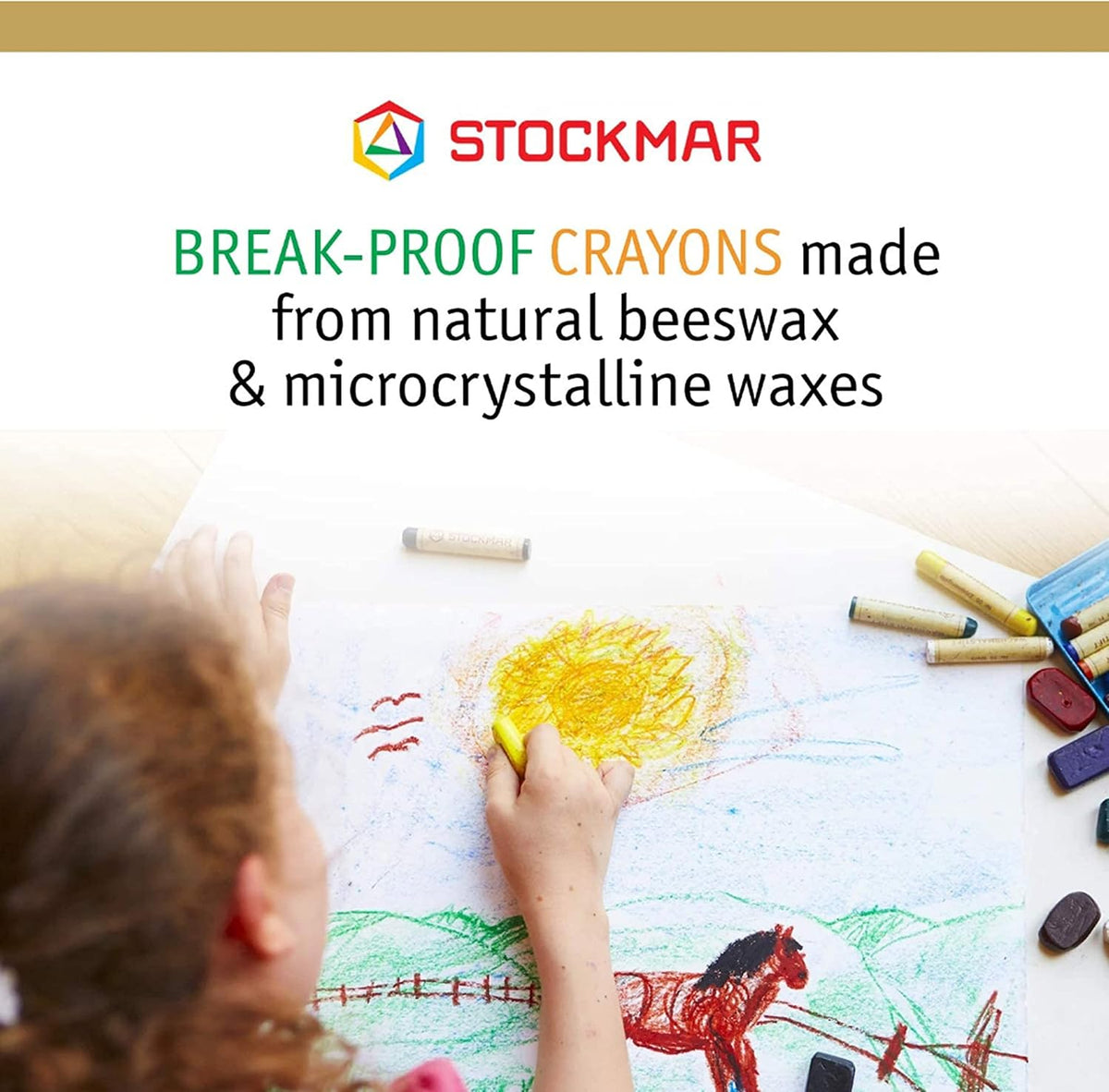 Stockmar Beeswax Stick Crayons – Set of 16 Artist-Grade Drawing Media, Non-Toxic Beeswax Crayons for Art Projects, Crafting, Walforf Art Supplies, Creative Drawing, Includes Storage Tin