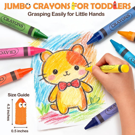 24 Colors Jumbo Crayons for Toddlers 1-3 2-4, Non-Toxic Washable Crayons for Kids Ages 3-5 4-8 6-8, School Art Supplies, Classroom Must Haves, Ideal Coloring Set Gifts for Boys Girls