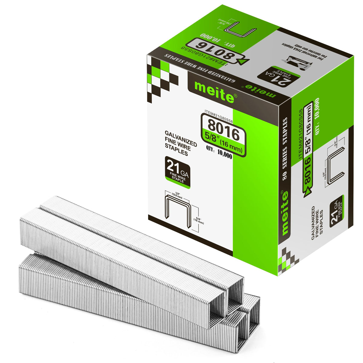 meite 21GA Galvanized Upholstery Staples, 1/2" Crown, 1/2" Leg, 10,000 PCS