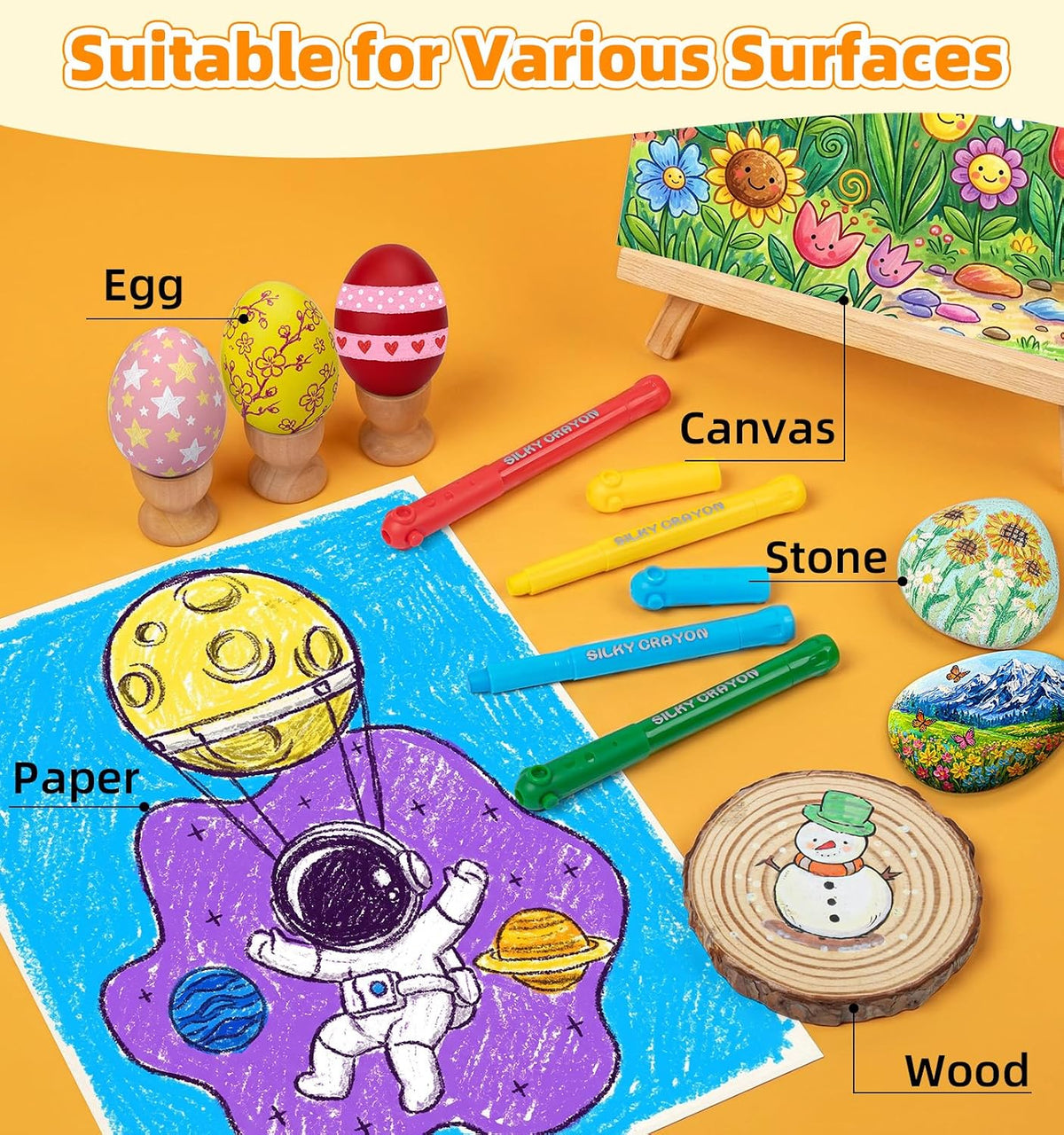 24 Colors Silky Twistable Crayons with Interlocking Caps, Washable Crayons