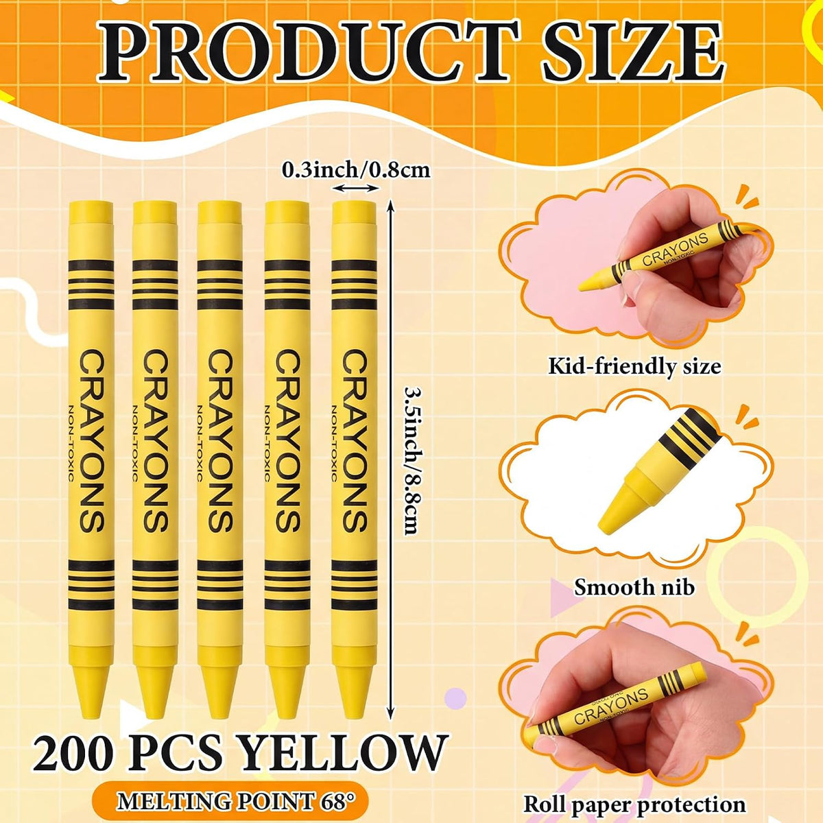 200 Pcs Yellow Crayons Bulk Pack Single Color Crayon Refill Back to School Gift Supplies Refill Coloring Party Favors for Kids Teacher Painting Classrooms Groups Party Art Gifts Supplies