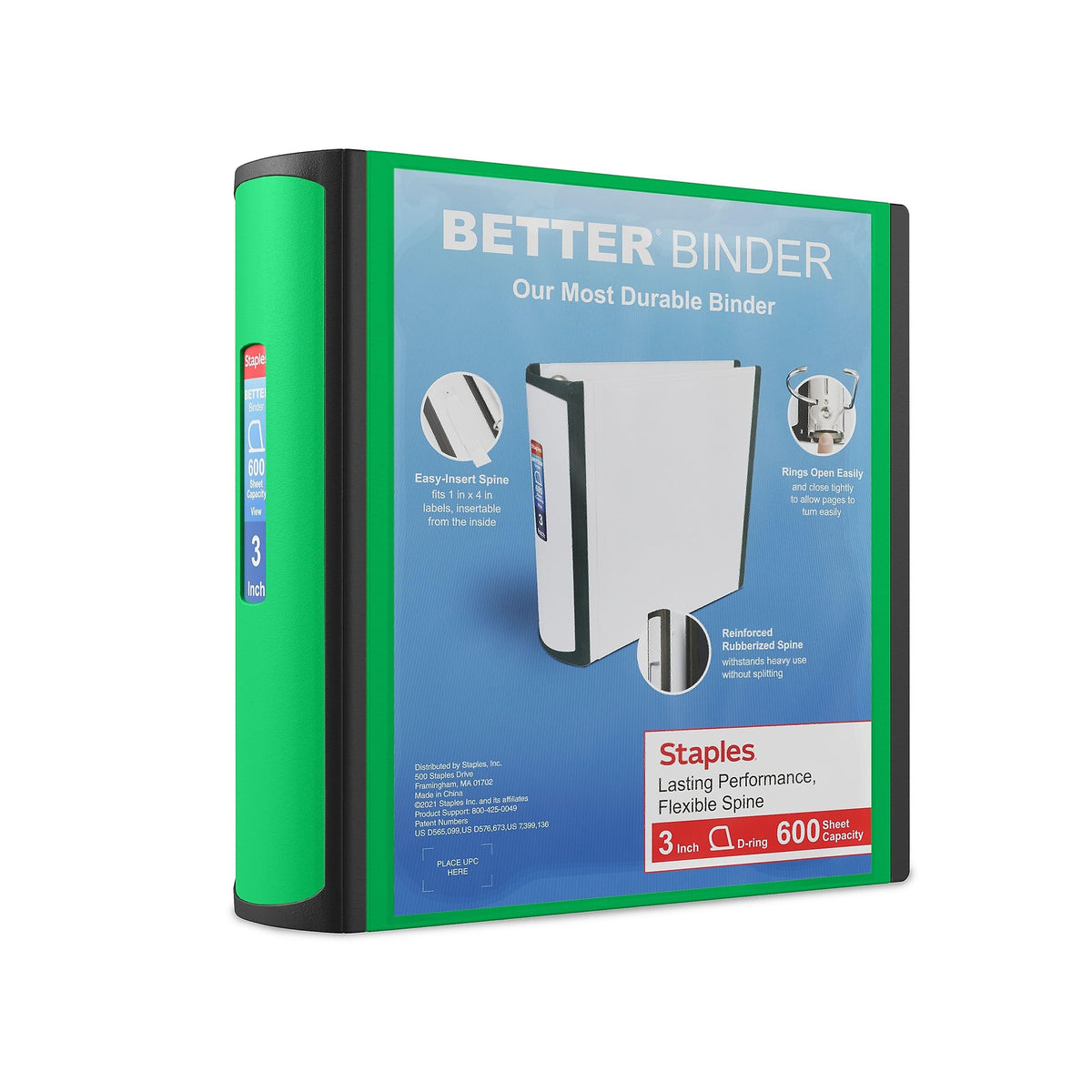 Staples Better Binder, 3 Inch D-Ring, Blue, Reinforced Rubber Spine