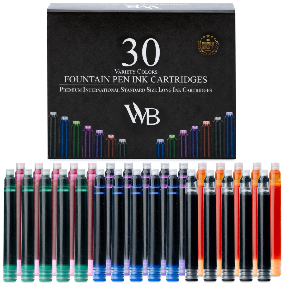 Wordsworth & Black Fountain Pen Ink Cartridge Refills, 30 Pack, Black/Blue