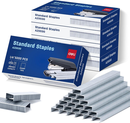 Deli Staples, 25000 Staples, 1/4'' Length, 210/Strip, 5 Boxes of 5000 Each