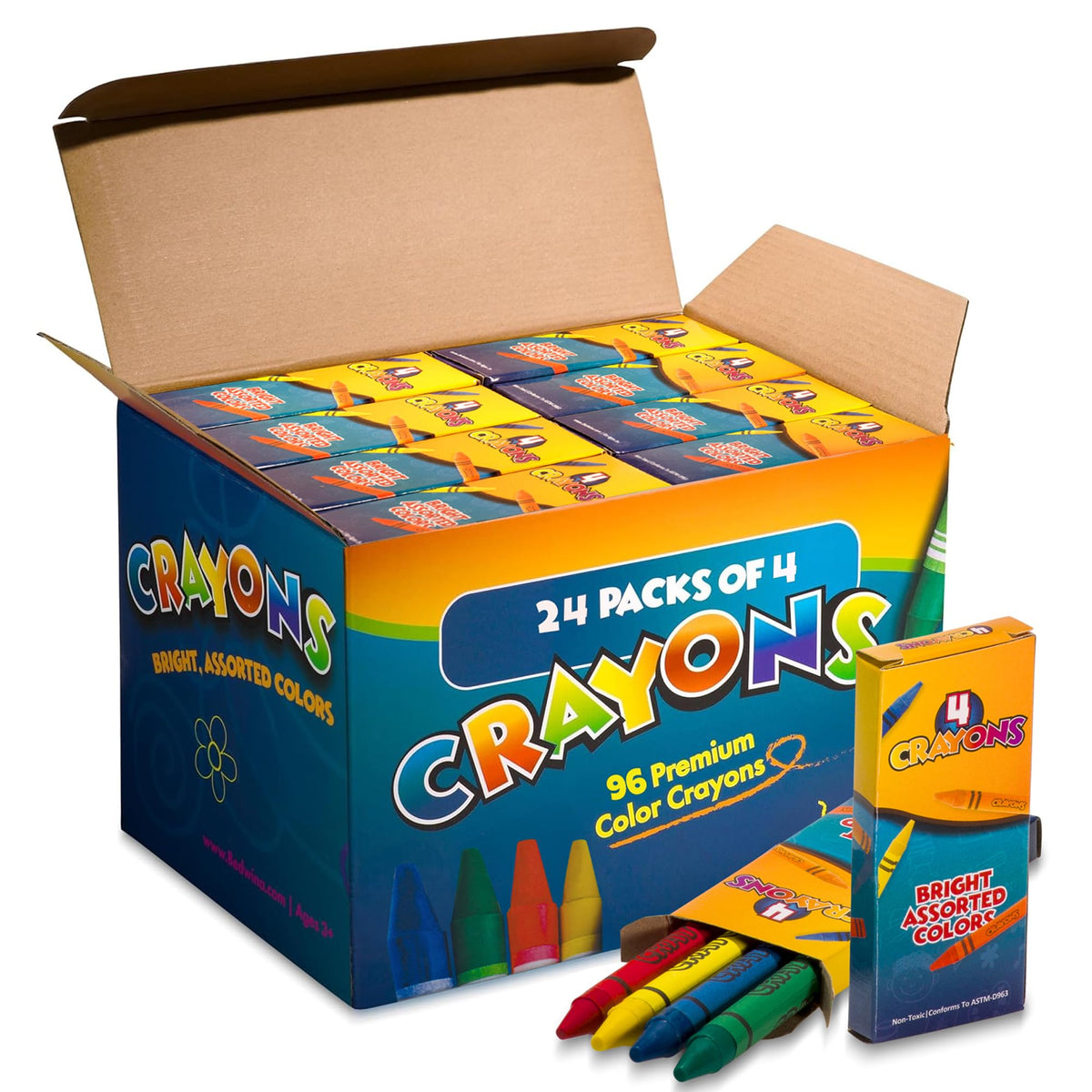 Bulk Crayons (576 Count) Party Favors & Classrooms, 144 Packs of 4 Colors