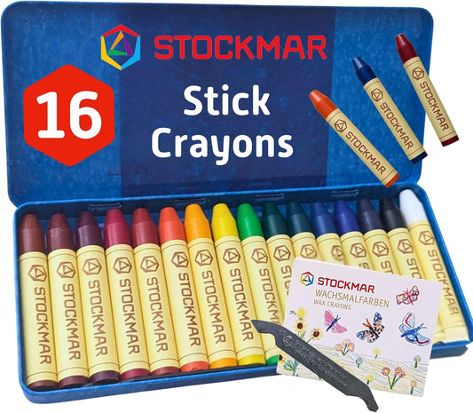 Stockmar Beeswax Stick Crayons – Set of 16 Artist-Grade Drawing Media, Non-Toxic Beeswax Crayons for Art Projects, Crafting, Walforf Art Supplies, Creative Drawing, Includes Storage Tin