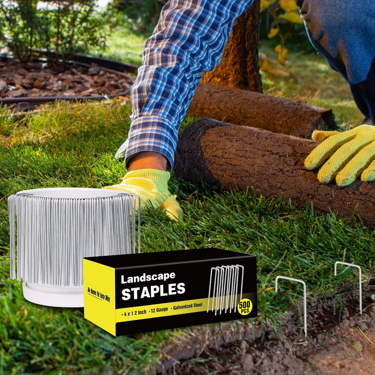 HongWay 500 Pack Landscape Staples 4 Inch, Galvanized Garden Stakes
