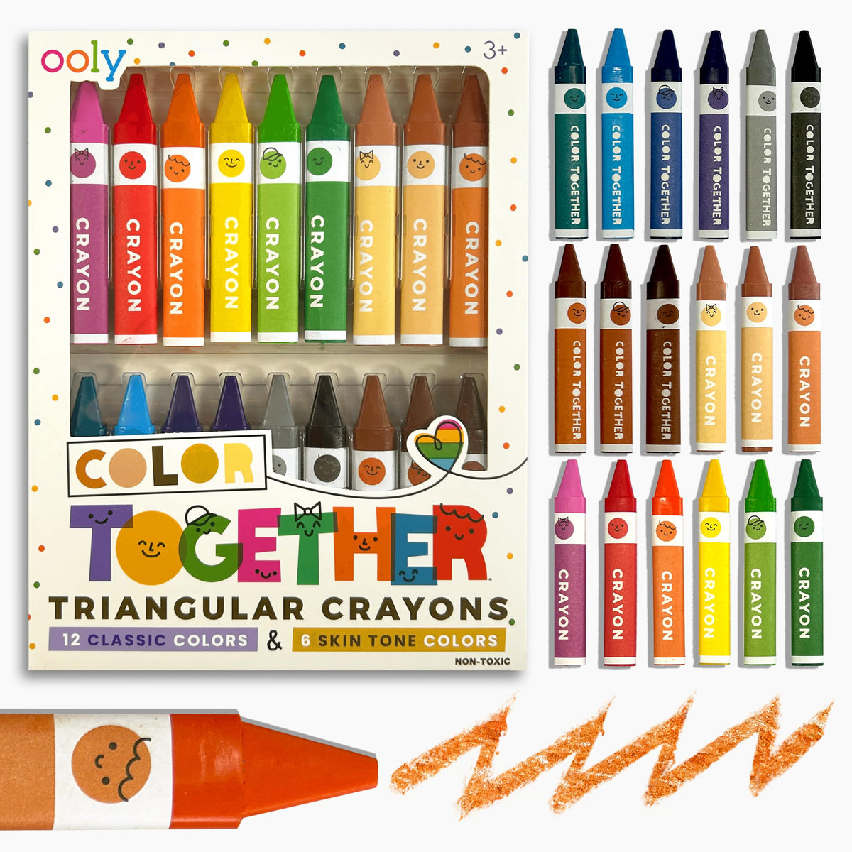 Ooly Jumbo Triangle Crayons for Toddlers, Set of 12