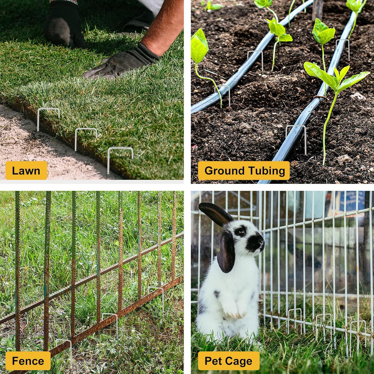 HongWay 500 Pack Landscape Staples 4 Inch, Galvanized Garden Stakes