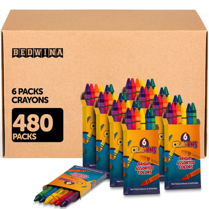 Bulk Crayons (720 Count) Party Favors & Classrooms, 120 Packs of 6 Colors